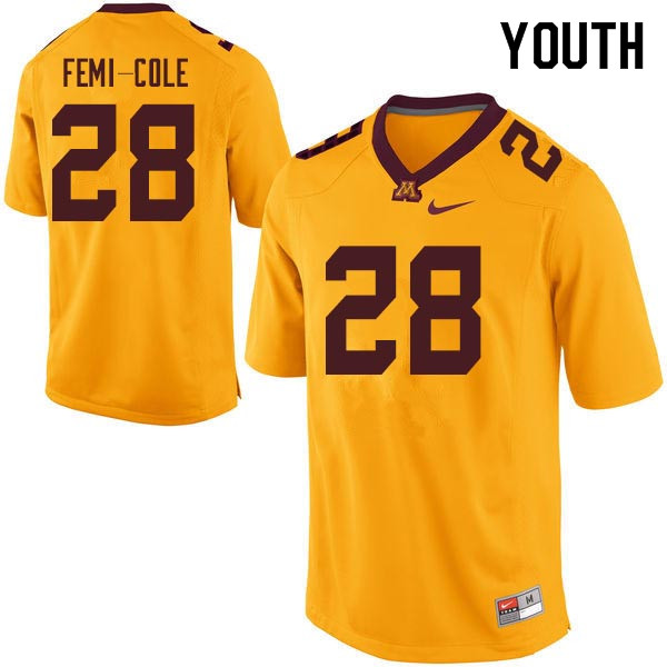Youth #28 Jonathan Femi-Cole Minnesota Golden Gophers College Football Jerseys Sale-Gold